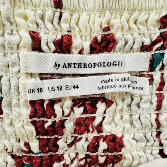 Anthropologie Oahu Linen Maxi Dress Cream Red Floral Size 12 NEW Boho Beach - Picture 5 of 11